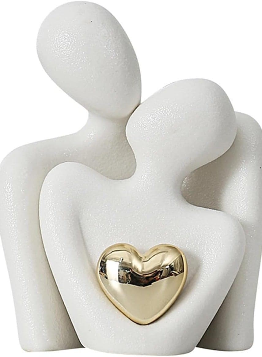 Romantic Couple Statue,Valentine's Day Ornaments for Shelves Abstract Sculpture for Living Room | White Ornaments Couple Figurine Sculptures Gifts for Wedding Anniversary | Ramadan Gift Couple Statue