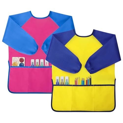 Yeunmu smocks for kids 2 Pack Waterproof Toddler Smock Artist Smock for Kids Age 28 with Long Sleeve and 3 Pockets