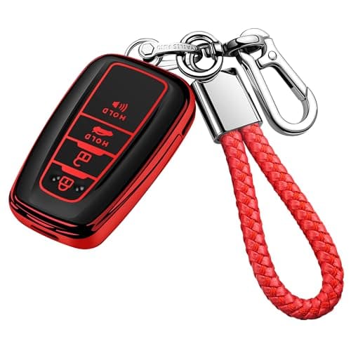 Tukellen for Toyota Key Fob Cover with Keychain,Special Soft TPU Key Case Protector for 2019-2025 RAV4 2020-2022 Highlander Corolla Prius,2018-2024 Camry Avalon C-HR GT86-Red