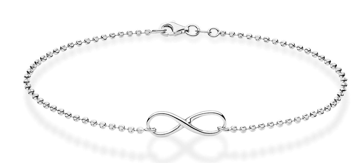 Miabella 925 Sterling Silver or 18K Gold Plated Diamond-Cut Infinity Beaded Ball Chain Anklet Ankle Bracelet for Women, Made in Italy (sterling silver, Length 9 Inches)