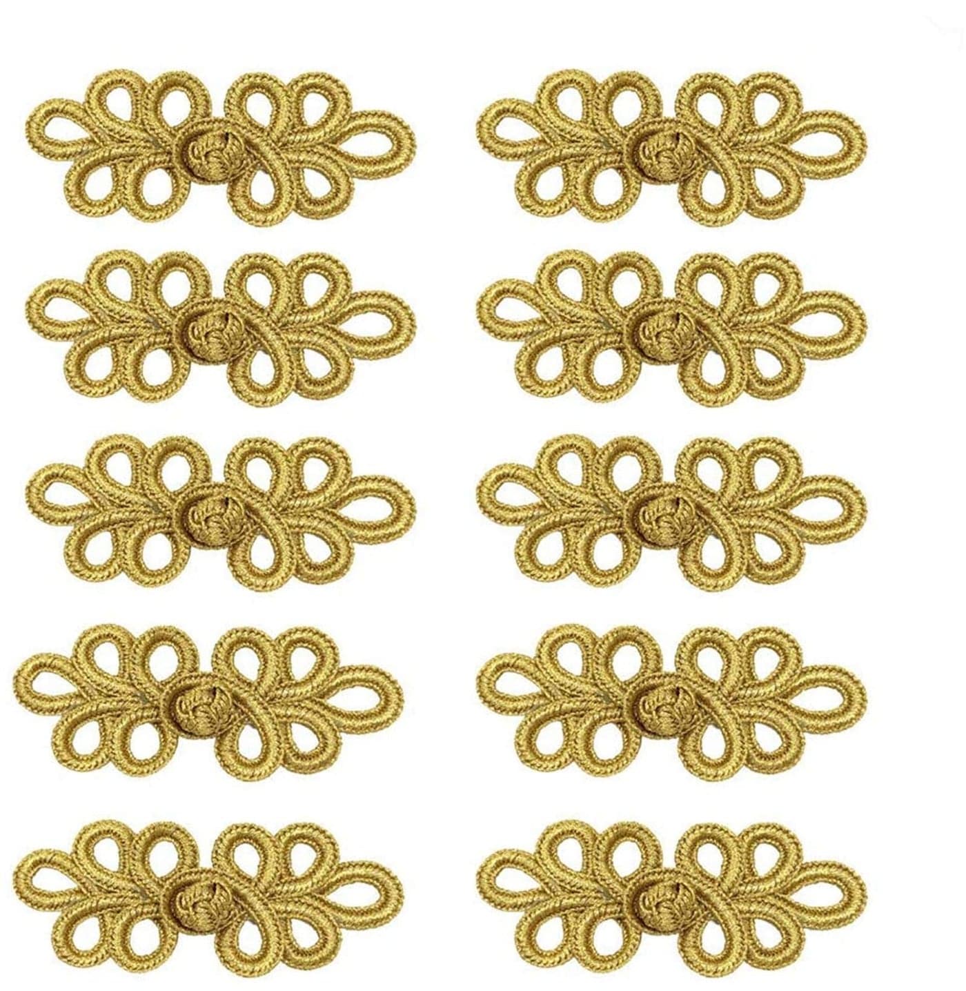 EvaGO 10 Pairs Chinese Knots Frog Buttons Closure Sewing Fasteners for Sweater Cloak Coats Scarf Cardigan and Costumes Outfit Sewing Gold