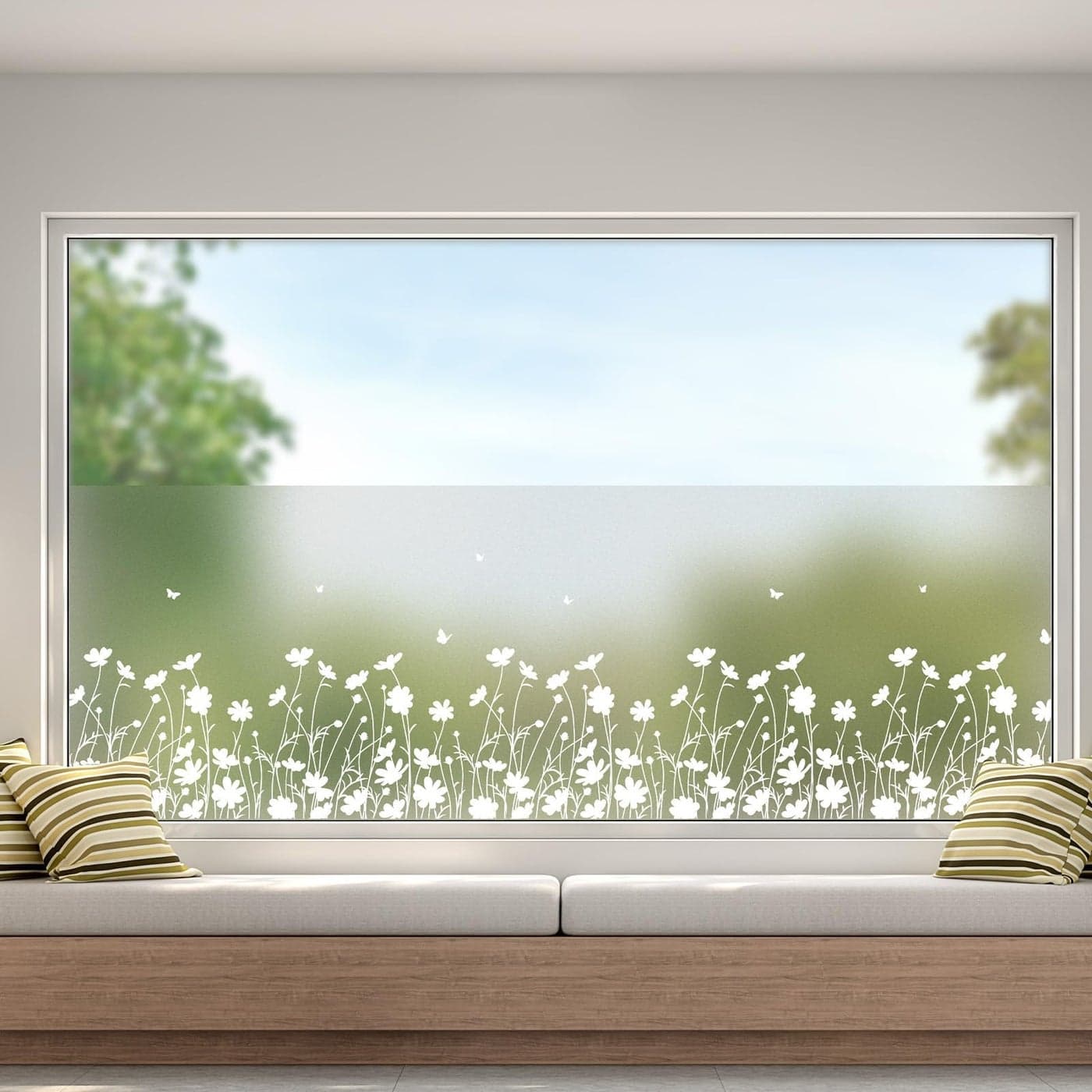 dktie Window Film Privacy Vinyl Frosted Window Film NoGlue Stained Glass Window Film Removable Floral Static Cling Films for Kitchen Bathroom Kids Room 445X200CM