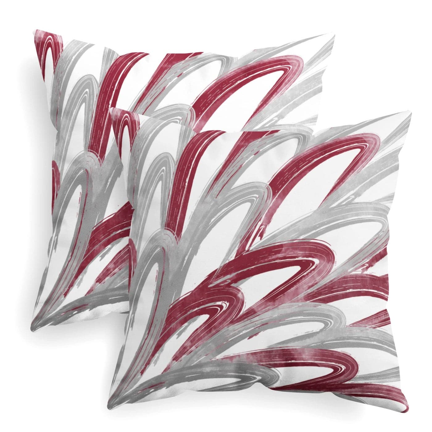 CaliTime Throw Pillow Cases Pack of 2 Cozy Fleece TwoTone Abstract Feather Decorative Cushion Covers for Couch Bed Sofa Farmhouse Decoration 18 X 18 Inches Burgundy Grey