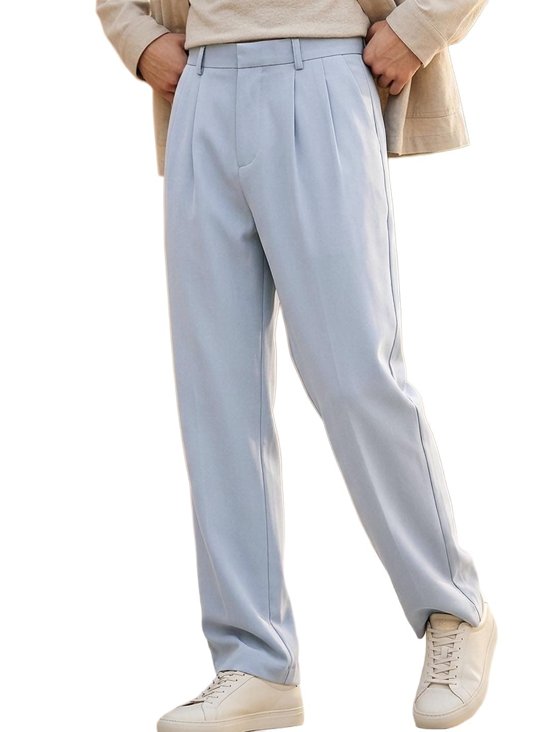 Urbano Fashion Men's Light Blue Loose Baggy Fit Solid Korean Pants Stretchable (koreantrou-lblue-28)