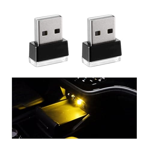 Sylvil 2 PCS USB LED Car Interior Atmosphere Lamp, Portable Mini LED Night Light, Plug-in USB Interface Trunk Ambient Lighting Kit, Universal Interior Car Accessories (Yellow)