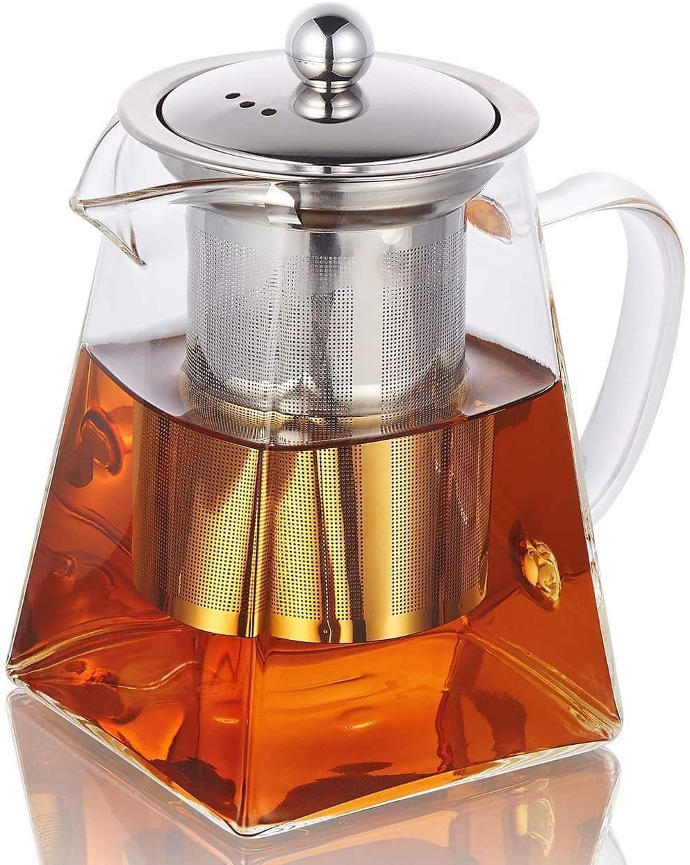ZROY ENTERPRISE Borosilicate Glass Tea Pot with Heat Resistant Stainless Steel Infuser Perfect for Tea and Coffee Maker, Clear Glass Kettle (550 ML, Square Kettle)