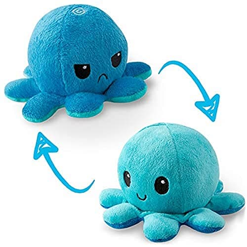 TeeTurtle Reversible Octopus Plushie 4Inch Angry Light Dark Blue TwoSided Flip Plush Toy with Embroidered Details Cute Mini Collectible Plush for Kids Teens and Adults