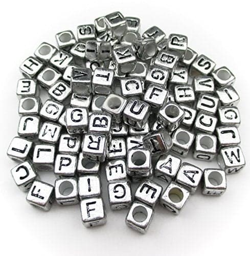1000pcs Mixed Acrylic LetterAlphabet AZCube Beads for DIY Craft Silver with Black Letter