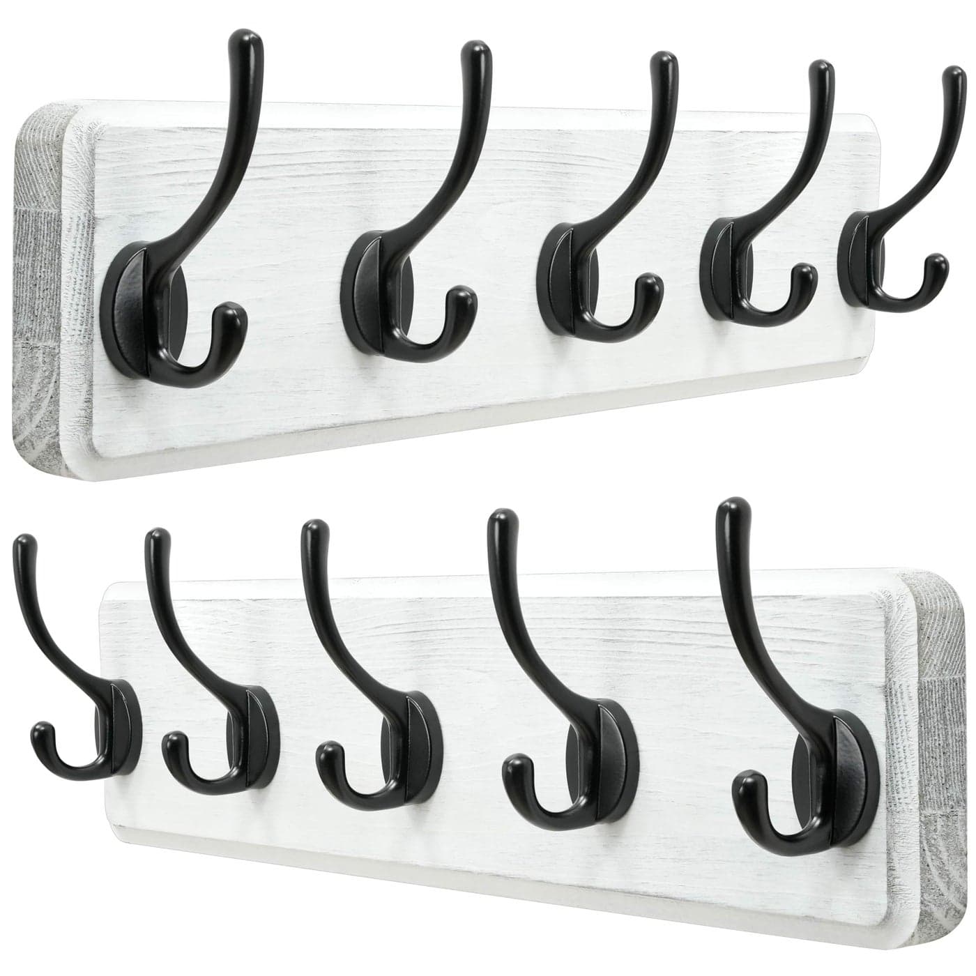 Dseap Coat Rack Wall Patented HeavyDuty 5DoubleHooks Wooden Wall Mounted Coat Rack Coat Hanger Hook Rail for Winter Coats Hat Jacket Clothing White Black Pack of 2
