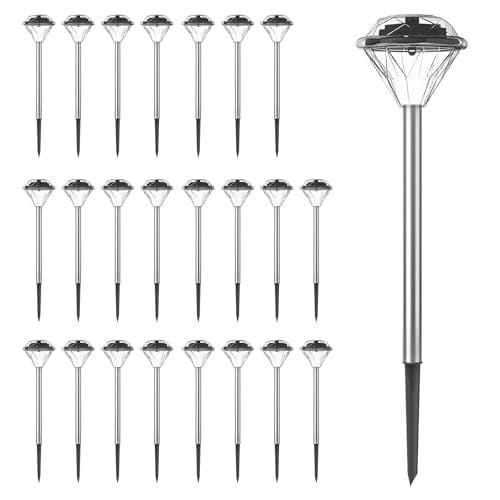 24-Pack LED Solar Outdoor Waterproof Garden Lights - Cold White Solar Pathway - Yard, Driveway, or Landscape Lighting by Pure Garden (Silver)