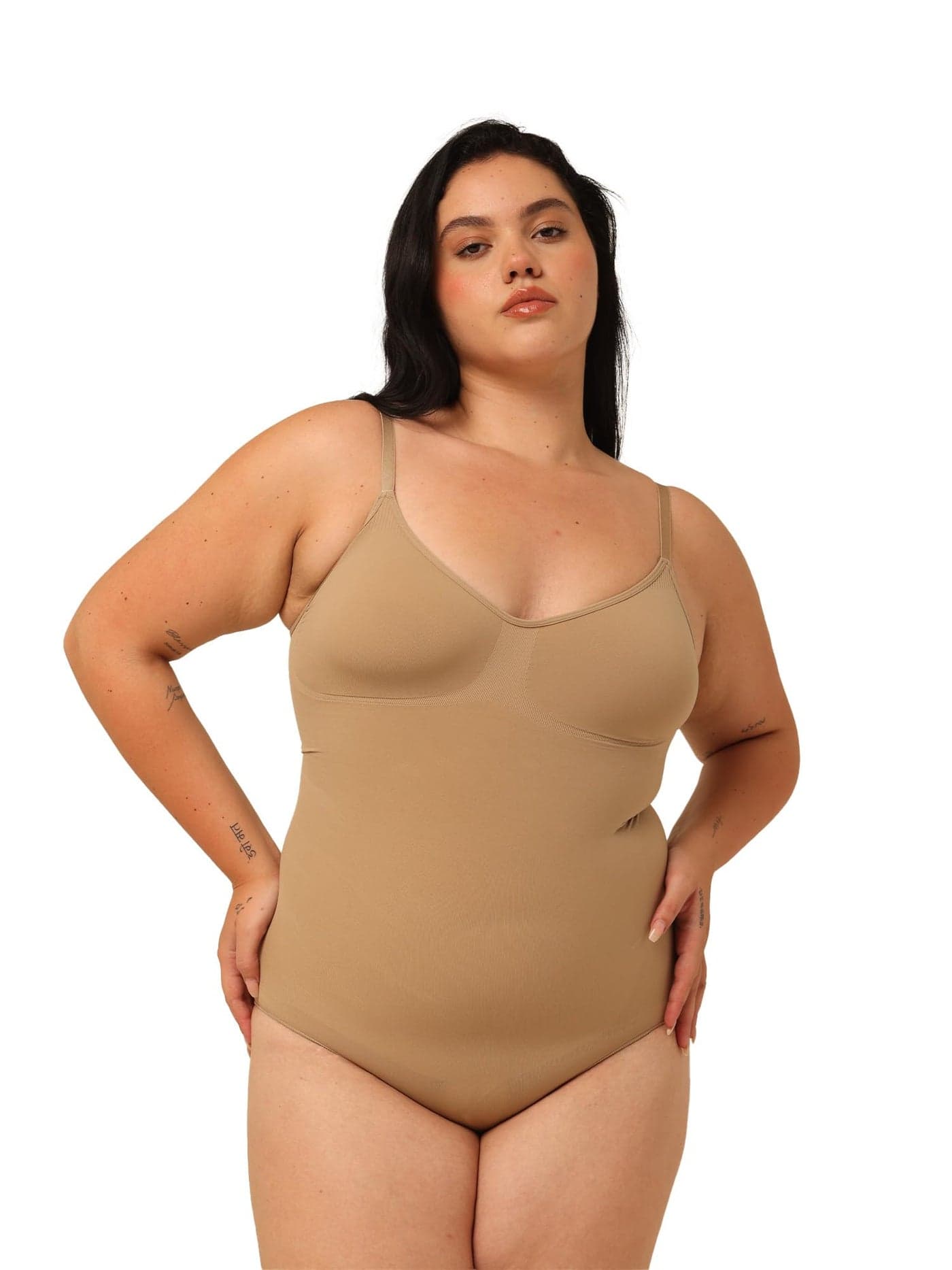 Krvvy Premium Shapewear Bodysuit for Women | Brief Body Shaper with Snap Button Gusset | All-Day Comfort, Seamless, Waist Sculpting, Invisible Under Clothes | Mocha