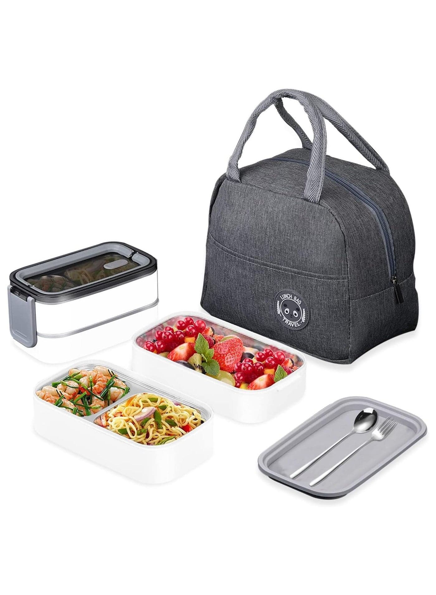 Stainless Steel Lunch Box Insulated Bento Box Multifunctional Containers Food Containers with 2 Compartments,Tableware, Nylon insulation bag