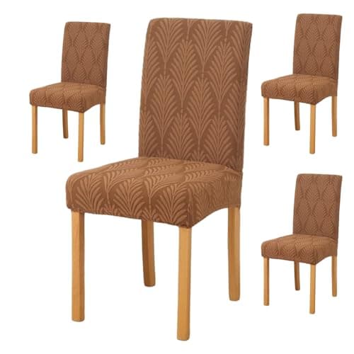 Styleys Stretch Jacquard Dining Chair Cover Removable Washable Dining Room Chair Cover Protector Seat Slipcover (Pack of 4, Khaki, JYMC6)