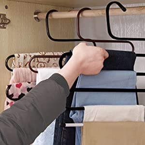 Everbuy Cloth Hanger/Trouser Hanger/Pant Hanger Stainless Steel,Multi-Cloth Hanger,Light Weight with 5 Layer, Cupboard Organizer, Space Saving Designer Hanger. Black -3 Pcs