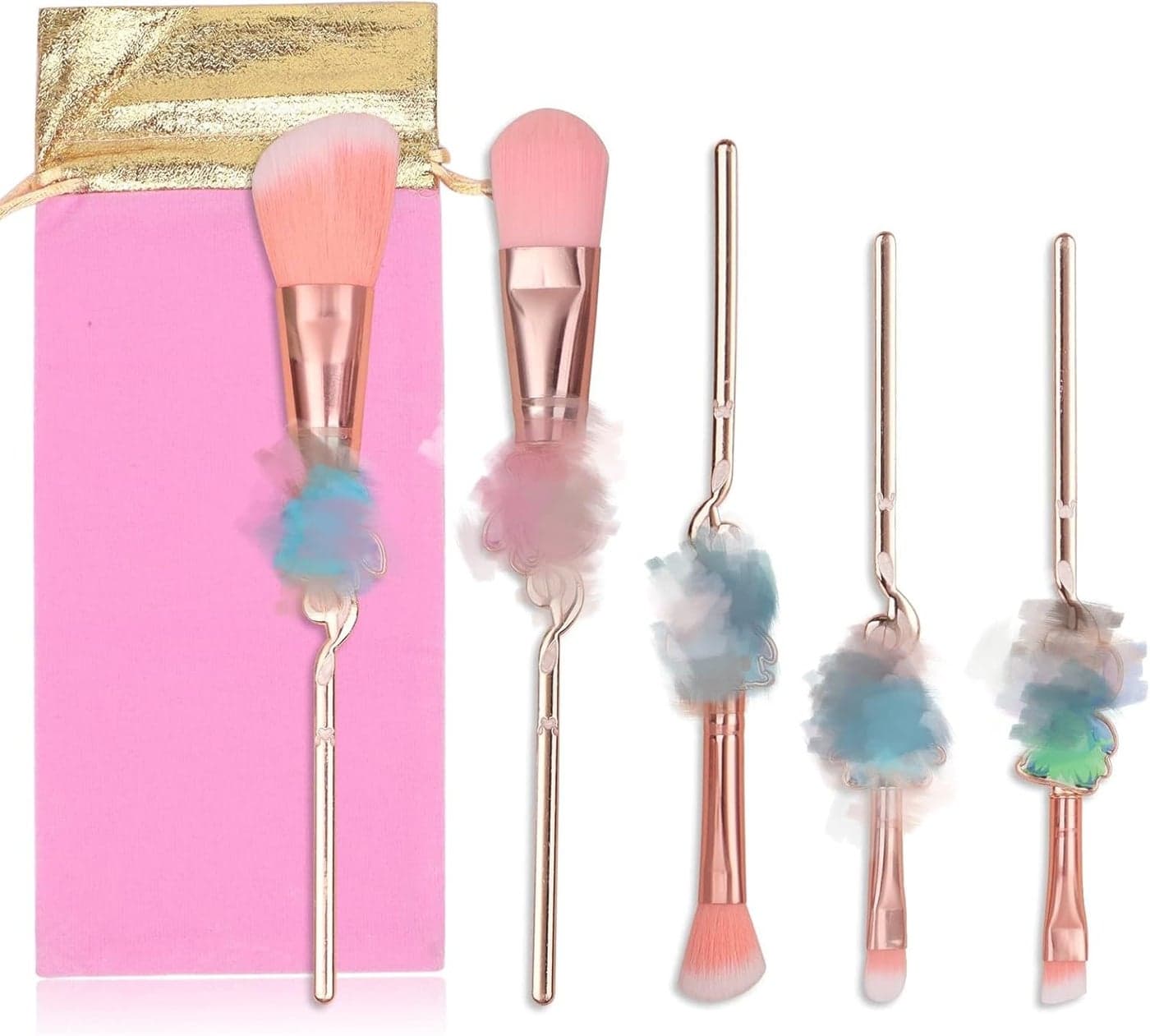 shengo Eyeshado Face Powder Makeup Brush with Storage Bag 5Pcs Pink Makeup Brush Set Theme Cosmetic Brushes for Powder Eyeshadow Blushes Lip Kawaii Gifts for Girl Women