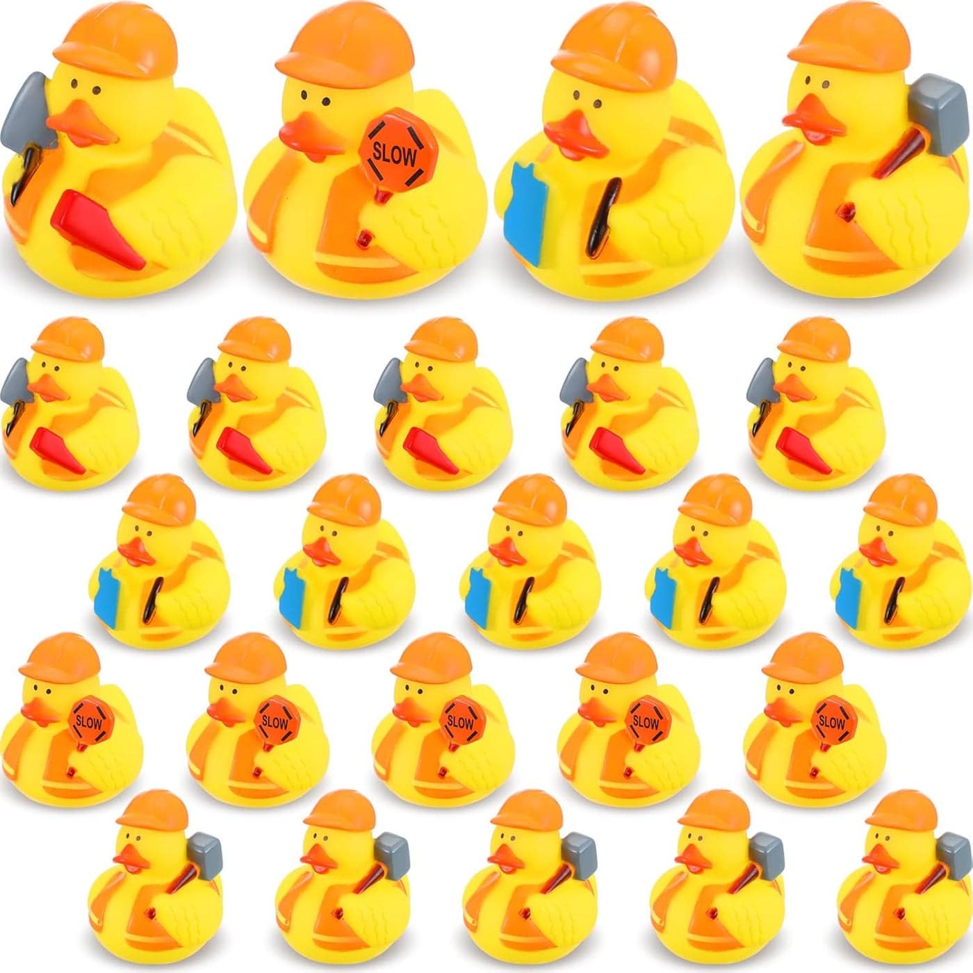 Jexine 24 Pieces Rubber Ducks 4 Styles Rubber Ducks Toys Fun and Adorable Toy Duck Ducks Gifts Birthday Party Duck Bathtub Toys Floating Duck Classroom Reward Gift Bag Filler Construction Style