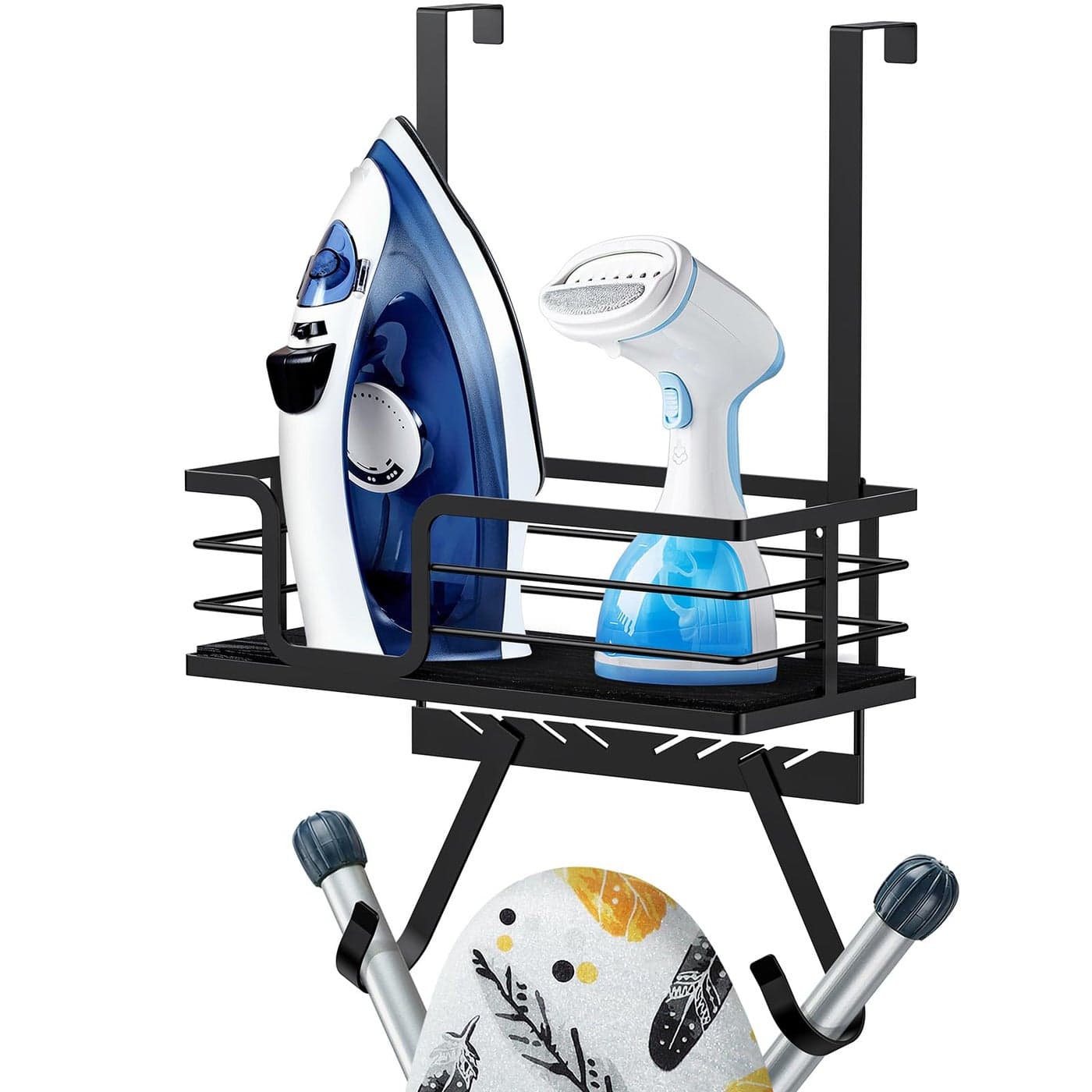 TJMOREE Over The DoorWall Mount Ironing Board Hanger Laundry Room Iron and Ironing Board Caddy Storage for Water Mister Fabric Sprays Laundry Detergent