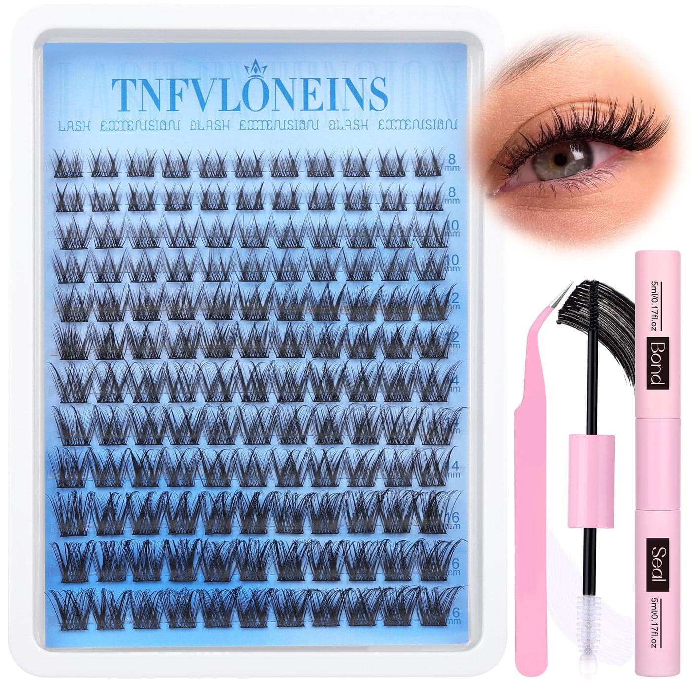 Natural Lash Clusters Kit Wispy Lash Extension Kit C Curl Eyelash Extension Kit Individual Lashes Cluster Eyelash Extensions Kit 816MM Eyelash Clusters with Bond and Seal and Tweezers by TNFVLONEINS