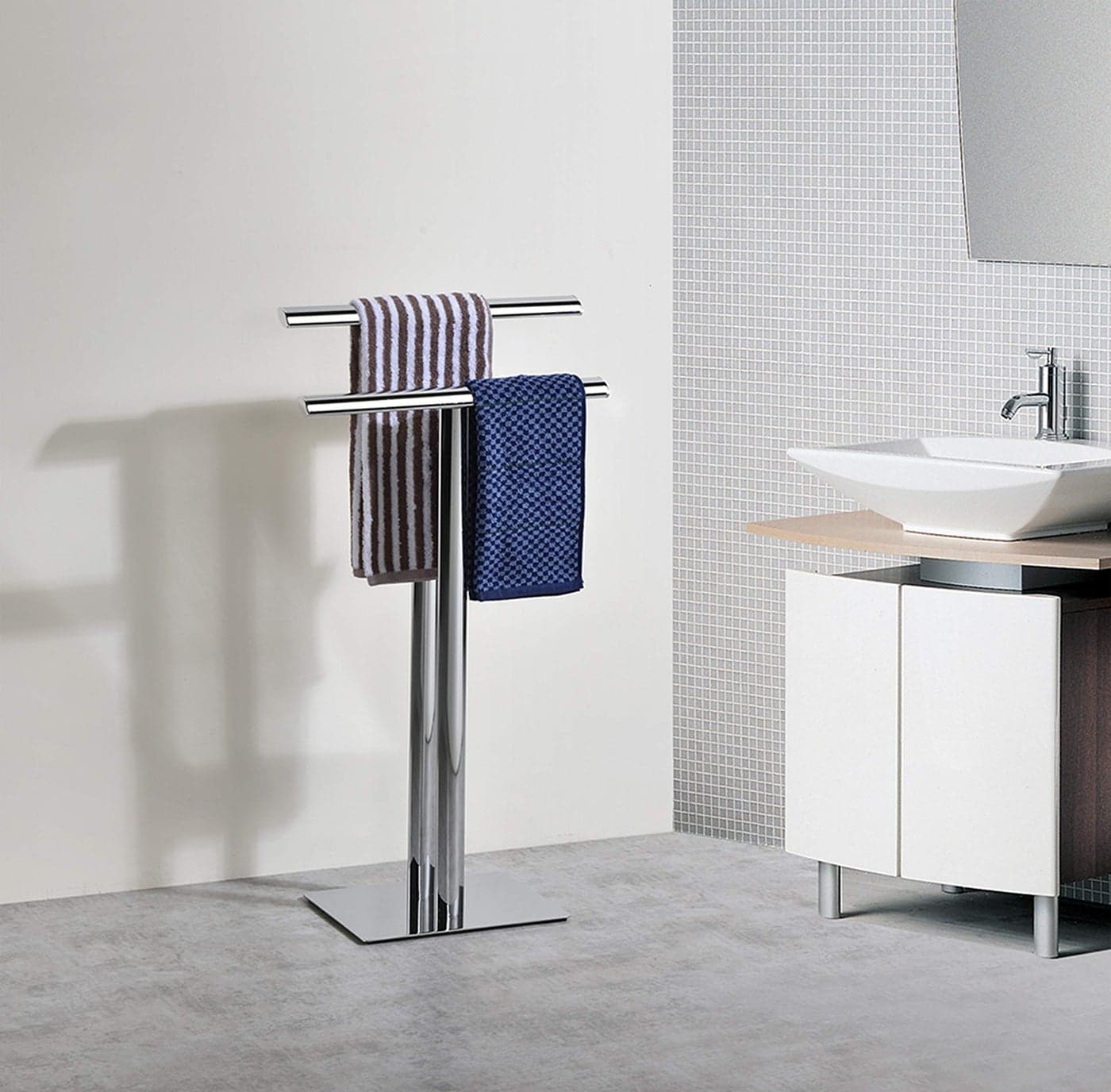 Kings Brand Furniture 2 Tier Freestanding Towel Rack Bathroom Standing Towel Racks Hand Towel Holder Towels Stand Chrome