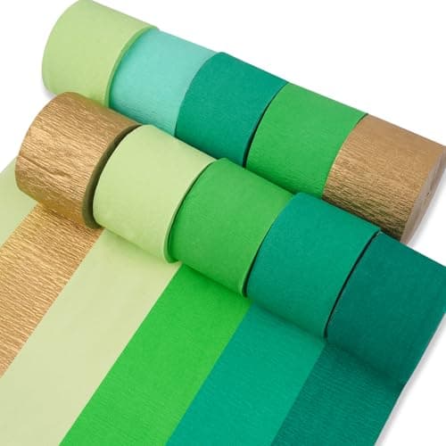 PartyWoo Green Crepe Paper Streamers 10 Rolls 820 ft Pack of Gold and Shades Green Crepe Paper for Graduation Christmas Wedding Jungle Birthday Party Decorations 18 Inch x 82 FtRolls