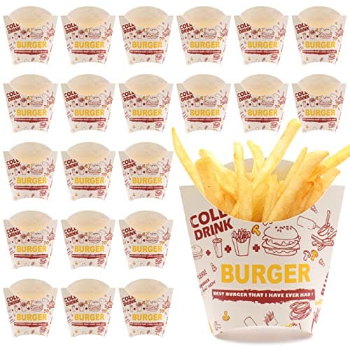 100PCS French Fry Box French Fries Holder Cardboard French Fry Cups Paper Burger Container Snack Bags Clear Pattern Stand Packaging Fast food Takeout for Party Charcuterie Home