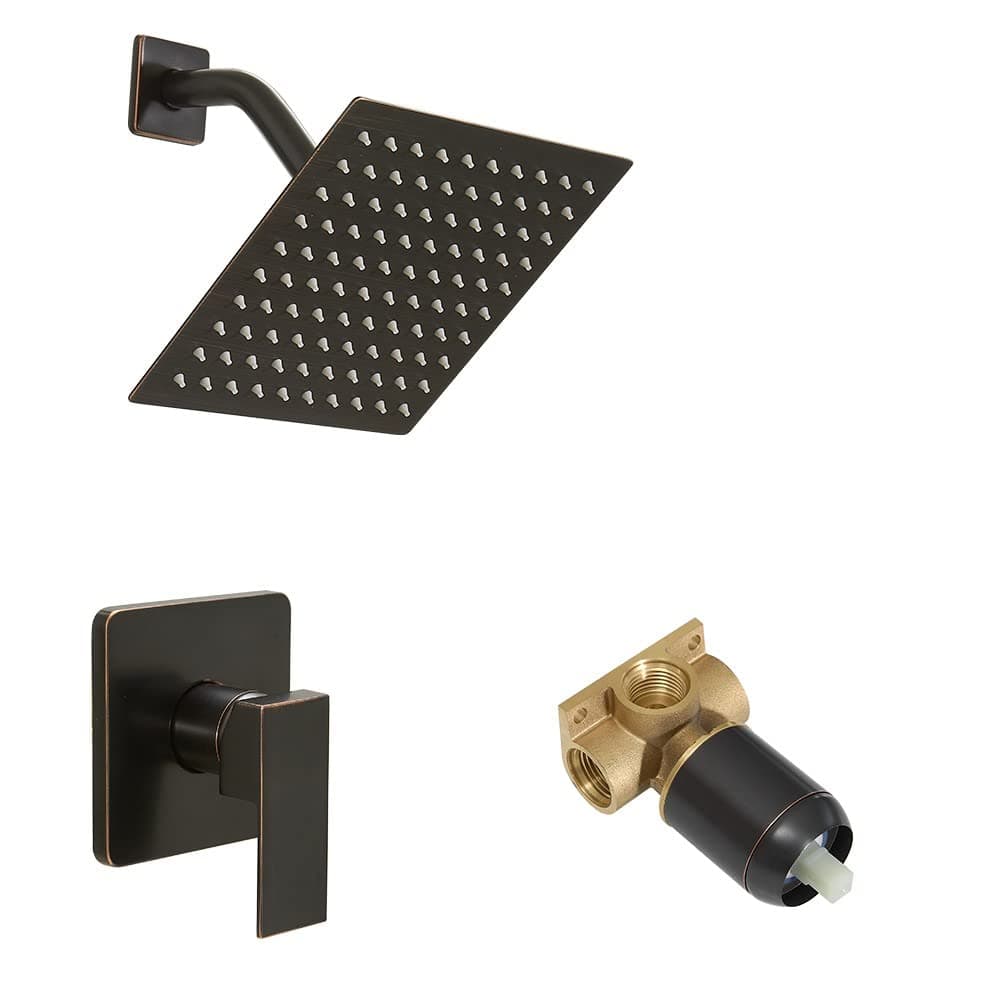 Heable Shower Faucet Set Oil Rubbed Bronze Bathroom Rainfall Shower System with Stainless Steel Rain Shower Head Single Function Shower Trim Kit with Roughin Valve