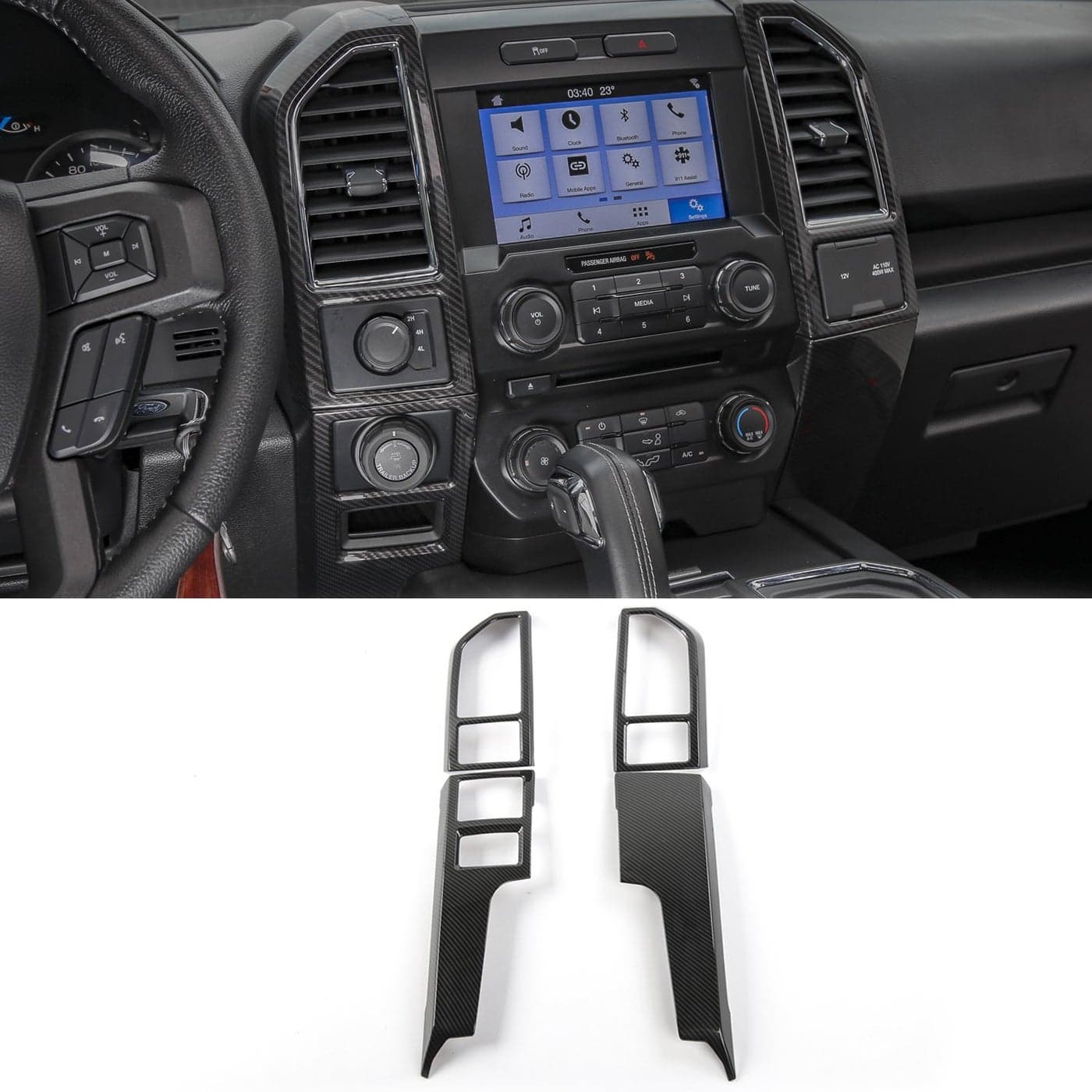 Voodonala Carbon Fiber Grain Central Control Cover Frame Trim for Ford F150 2015 2016 2017 2018 2019 2020