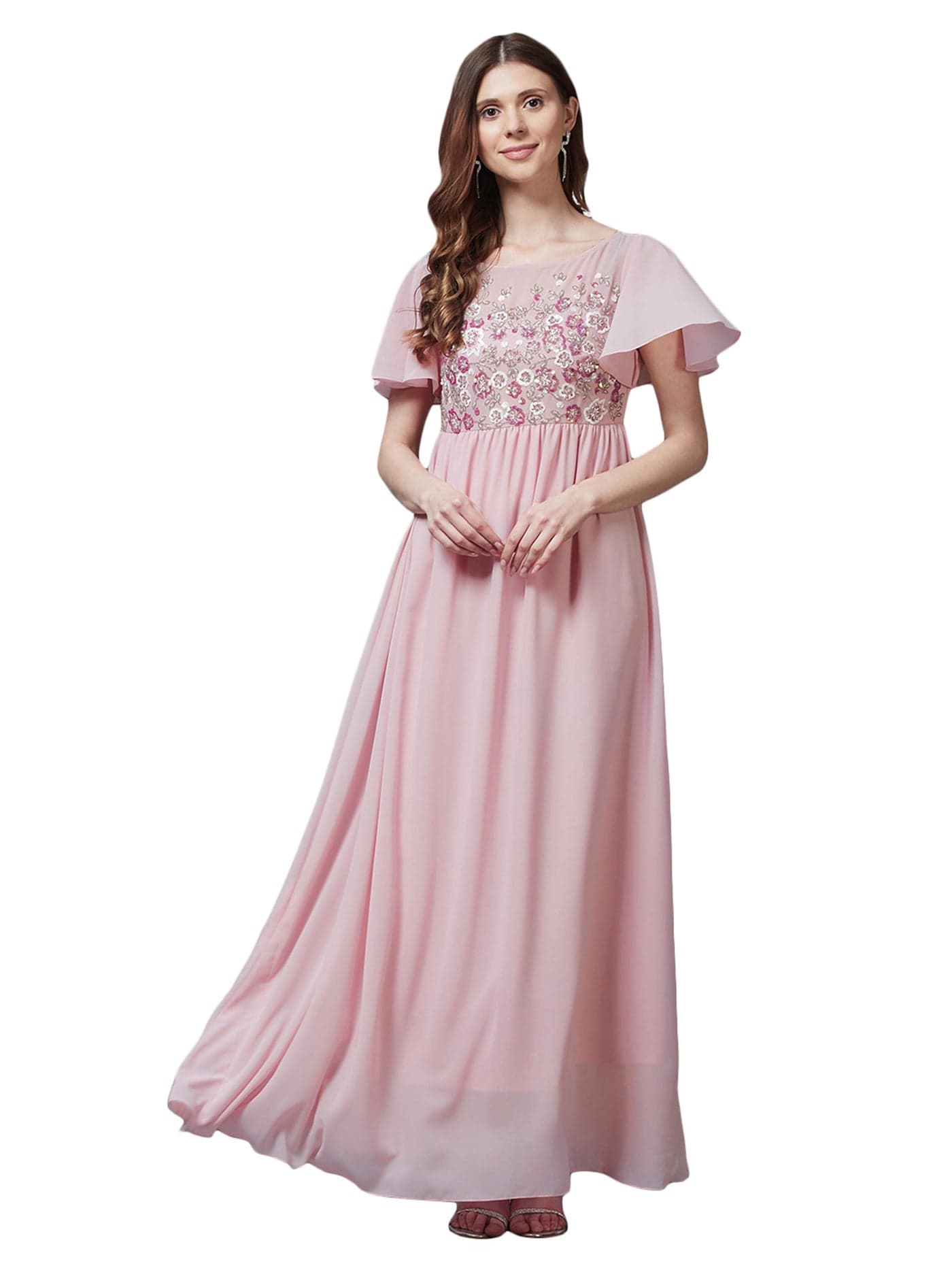 Miss Chase Women's Embellished Gathered Maxi Dress (MCAW22D99-88-199-04, Blush Pink, M)