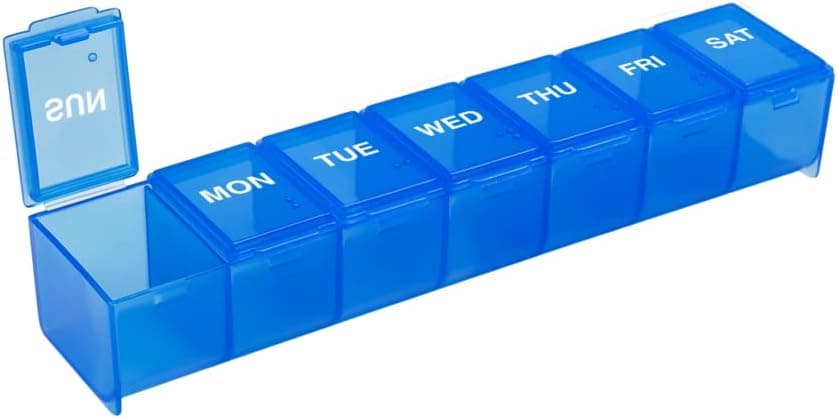 EZY DOSE Weekly (7-Day) Pill Case, Medicine Planner, Vitamin Organizer Box, Convenient and Easy to Use, Large Compartments, Travel Friendly, Blue, Made in the USA, BPA Free