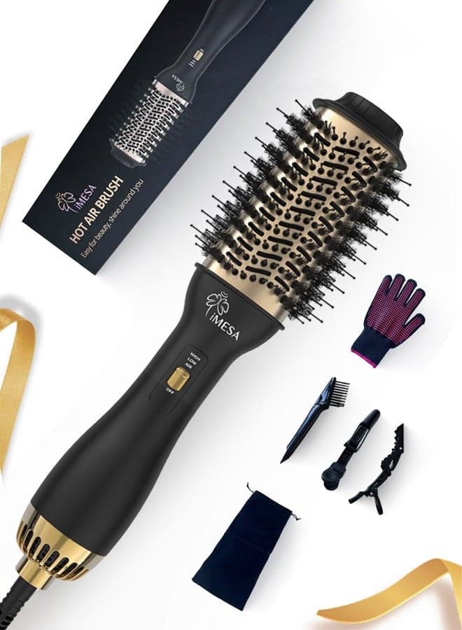 Hair Dryer Brush, 4-in-1 Volumizer Hot Air Brush for Hair Styler and Frizz Control, One-Handed Operation, Three-Speed Temperature Settings, Black