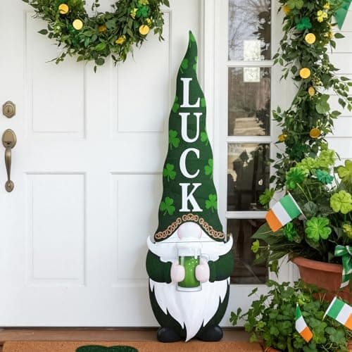 Youyole 41.5 x 11.8 Inch St. Patrick's Day Gnome Porch Sign for Front Door St. Patrick's Day Gnome Decor Vertical Standing Hanging Sign for Front Door Porch Home Yard Wall Outdoor Holiday Decorations