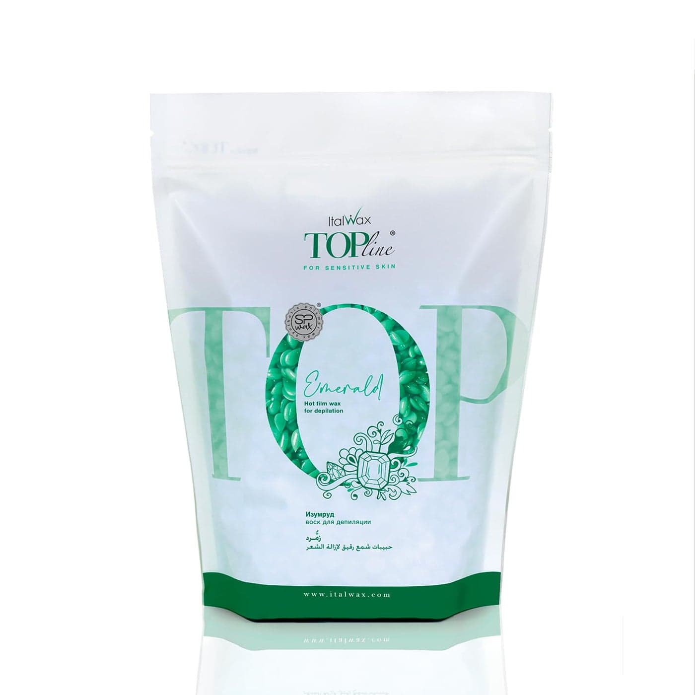 Italwax Top Line Emerald 750g 165lb Hard wax beads for hair removal Scent free Synthetic formulation ideal for sensitive skins Recommended for the Bikini Area and Armpits
