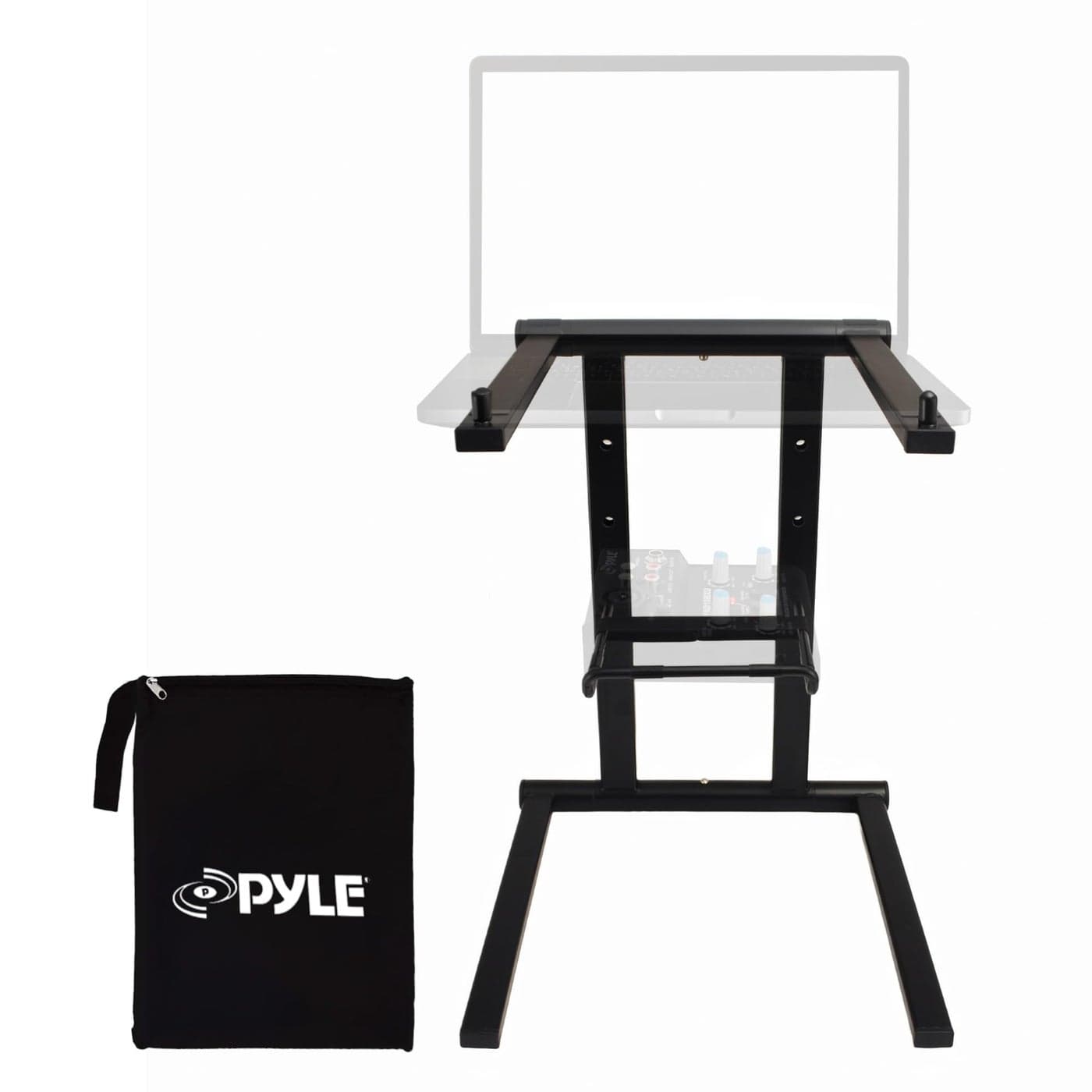 Pyle Portable Folding Laptop Stand Foldable Laptop Stand with Adjustable Height Secondary Accessory Tray for iPad Tablet DJ Mixer Workstation Gaming Home Use and Carrying Bag Included