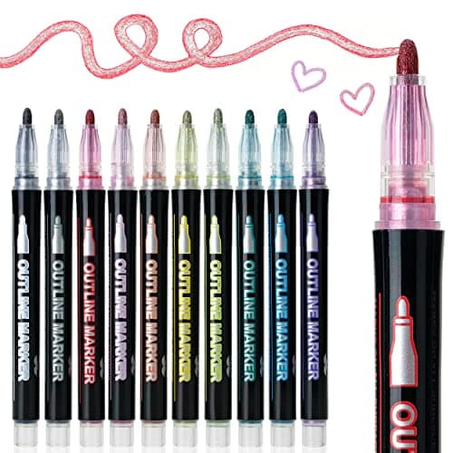 Mr Pen Double Line Outline Markers 10 Pack Metallic Colors Squiggles Shimmer Outline Pens Craft Markers for Drawing Doodling Card Making and DIY Projects Metallic Shimmer for Vibrant Effects