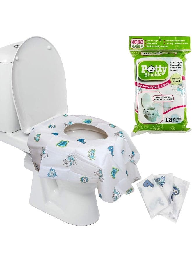 Toilet Seat Covers Disposable (12 Pack) - XL Waterproof Toilet Cover for Toddlers, Kids & Adults - Portable & Individually Wrapped for Travel, Training, Vacations, Public Restrooms