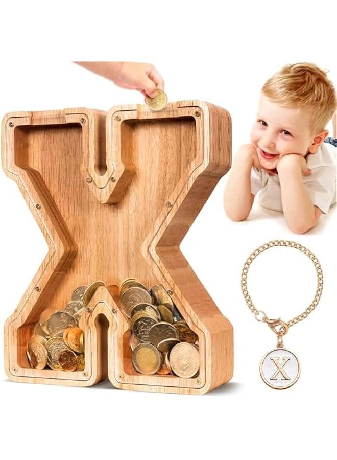 SummiDate Wooden Letter gy Bank| gy Bank for Boys Girls Toddler| Alphabet X Money Bank| Coin Bank Birthday Gift for Kids|Birthday Gift for Kids (X)
