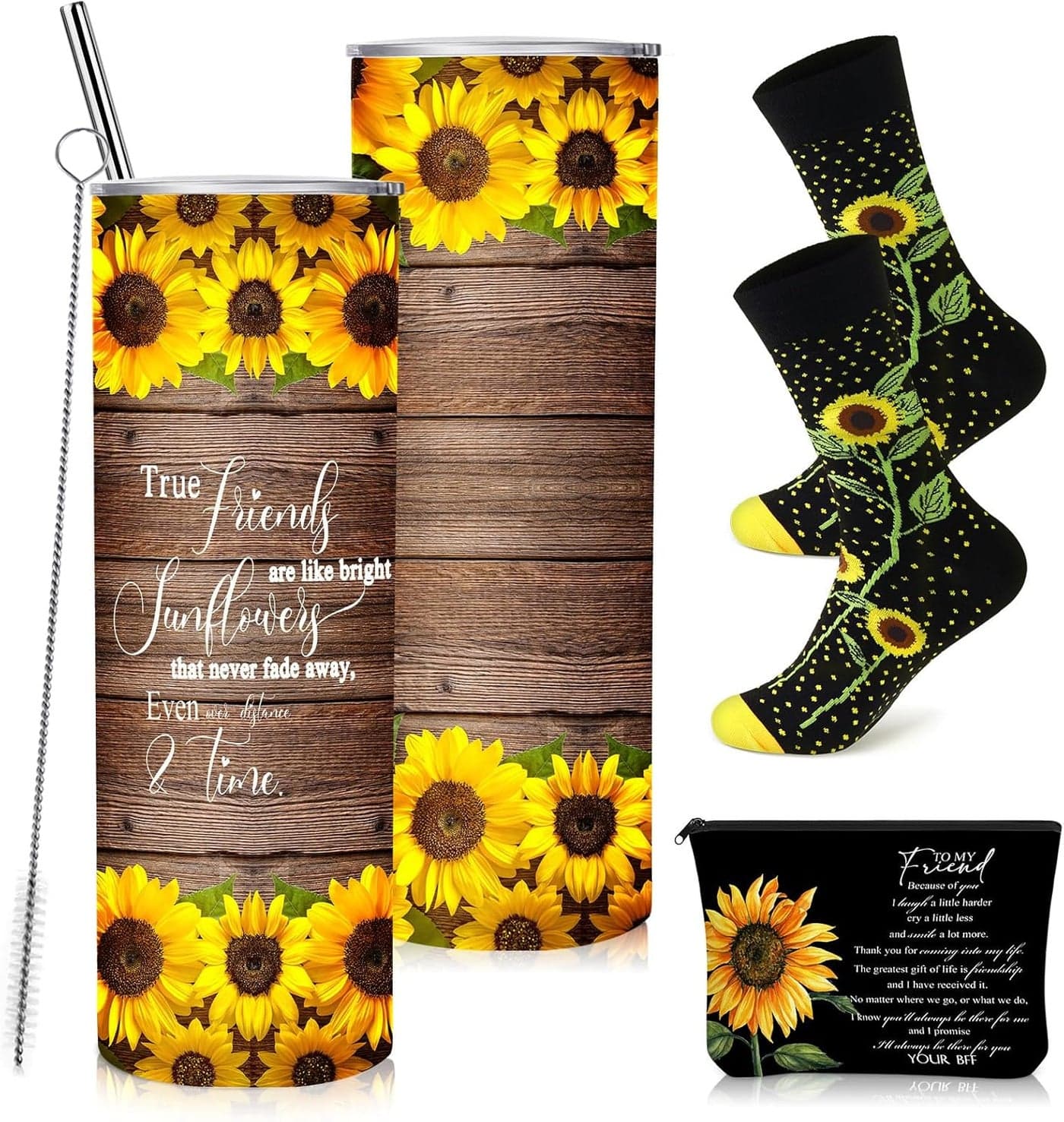 Sieral 3 Pcs Sunflower Gifts for Women Sunflower Tumbler Cup Sunflower Makeup Bag and Sunflower Crew Socks Gift for Mom for Graduation Mother's Day Back to School Teacher Supplies