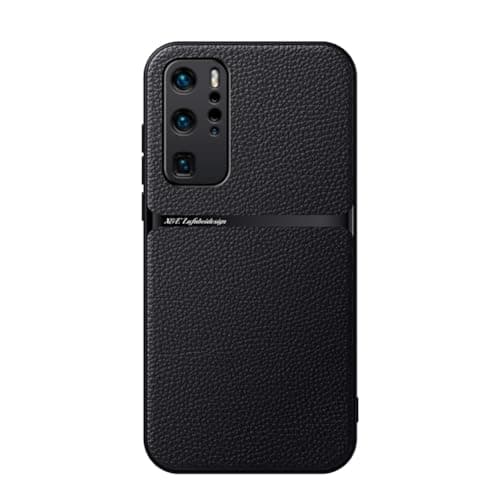 Kepuch Case Compatible for Huawei P40 Pro Litchi Grain Magnetic Holder Builtin Metal Plate Cover Bumper Black