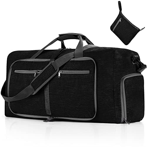 Vomgomfom 85L Foldable Travel Duffle Bag Lightweight Checked Luggage with Shoe Compartment WaterResistant Weekender Overnight Bag for Men Women Black