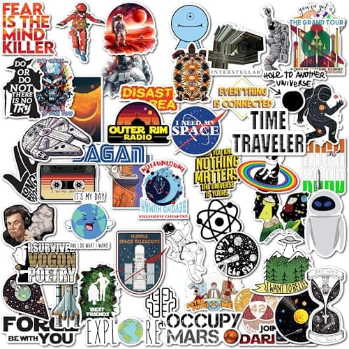 WallDesign Space & Science Sticker Collection: 53 Laminated Stickers for Mobile, Laptop, Personalizing and Gifting! Durable, Hi-Quality Print for Astronomy Lovers-Self-Adhesive