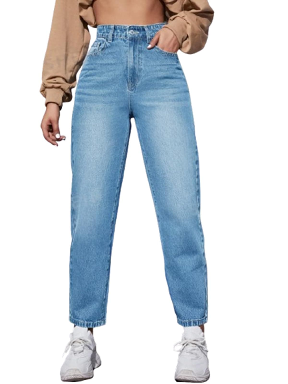 Ben Martin Women Tapered Jeans || Mom Fit Jean's || High Waist Stretchable Jean || Carrot-Fit Jins || Casual Denim Jeans' for Women's || Narrow Bottom Jean's || Relax-Fit Jean,s Light Blue -30
