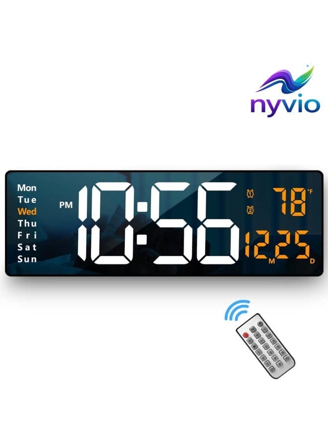 Large LED Digital Wall Clock 16.2 Inch, Big Display Electronic Wall Clock with Remote Control, Auto Dimming, Date, Day, Temperature, Alarm Clock for Living Room, Office, Classroom & Gym