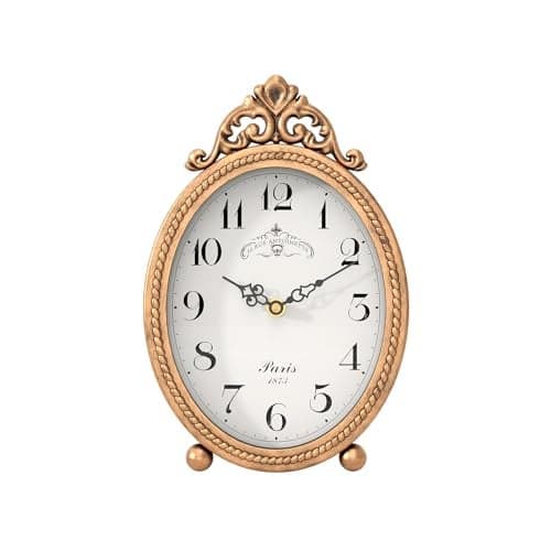 Abdurey Vintage Table Clock on Stand, Desk and Shelf Decorative Clock, French Rustic Style Antique Gold Mantel Clocks for Living Room,Farmhouse,Bedroom,Bedside,Gift Clocks