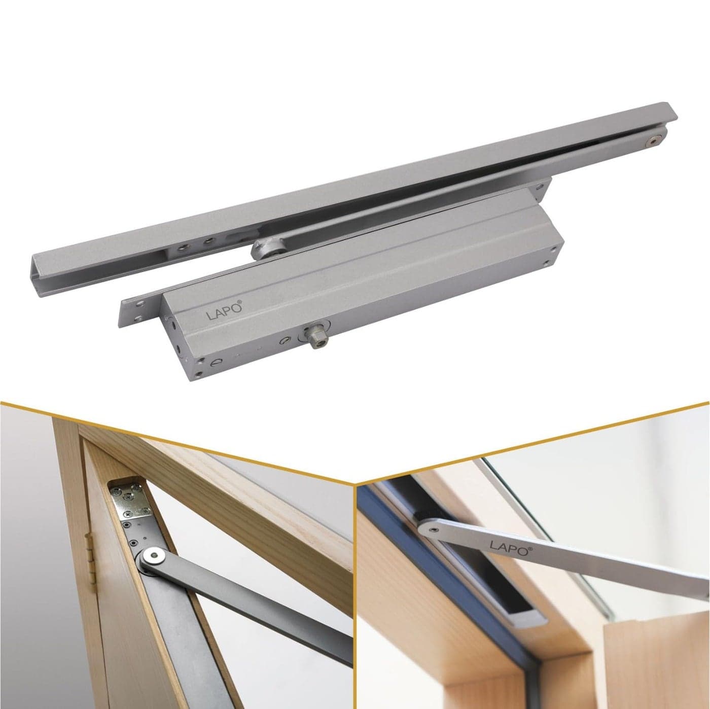 LAPO Premium Automatic Hydraulic Double Speed Aluminium 28 MM Concealed Door Closer with Pelmet Arm Wooden Door Closer with Fitting Set for All Door Weight Up to 60 to 80 Kg (Silver Finish)