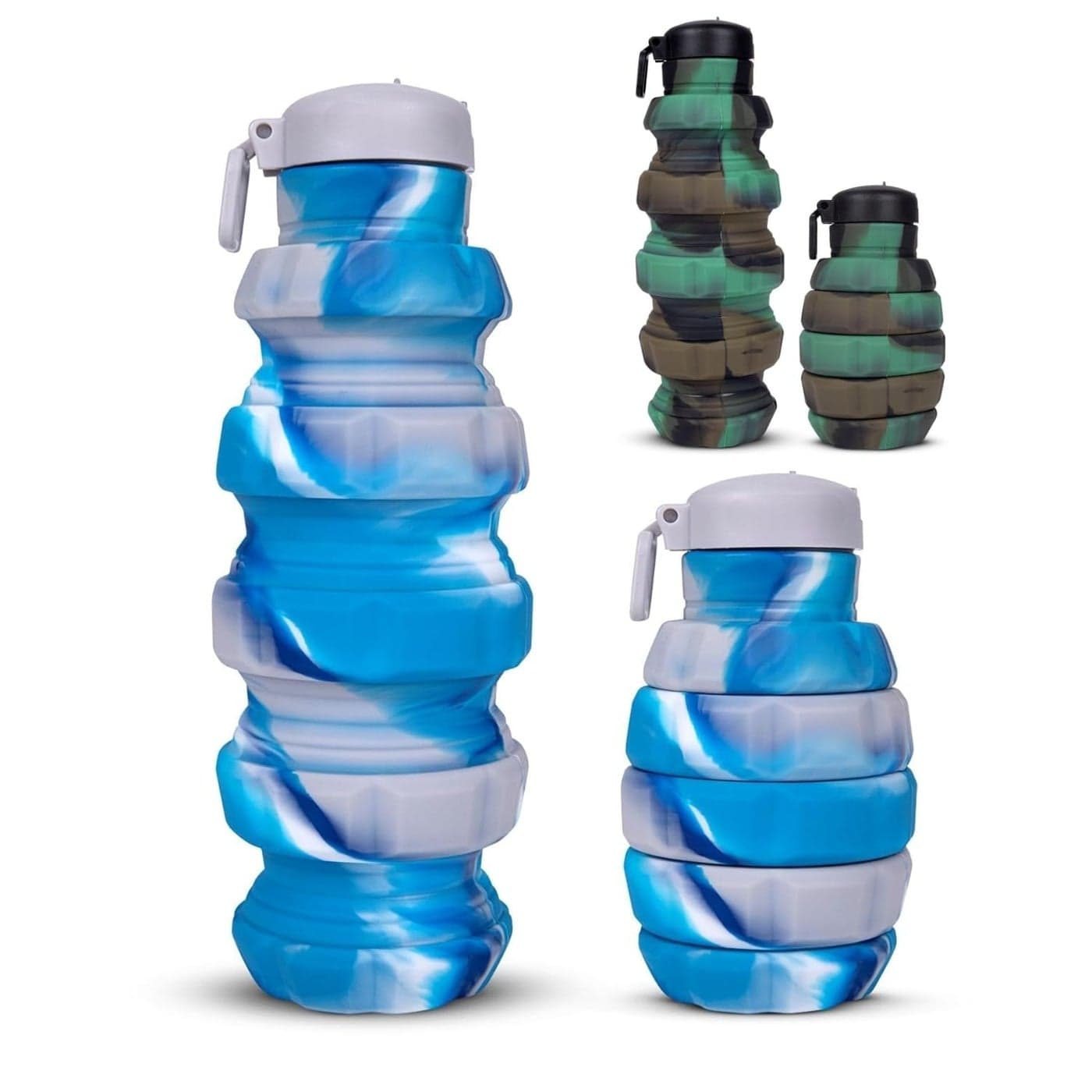 Elecart Flexible Portable Water Bottle with Flip Top Lid 500ml BPAFree Silicone Foldable Bottle for Travel Hiking Camping Fitness Sports Color May Vary