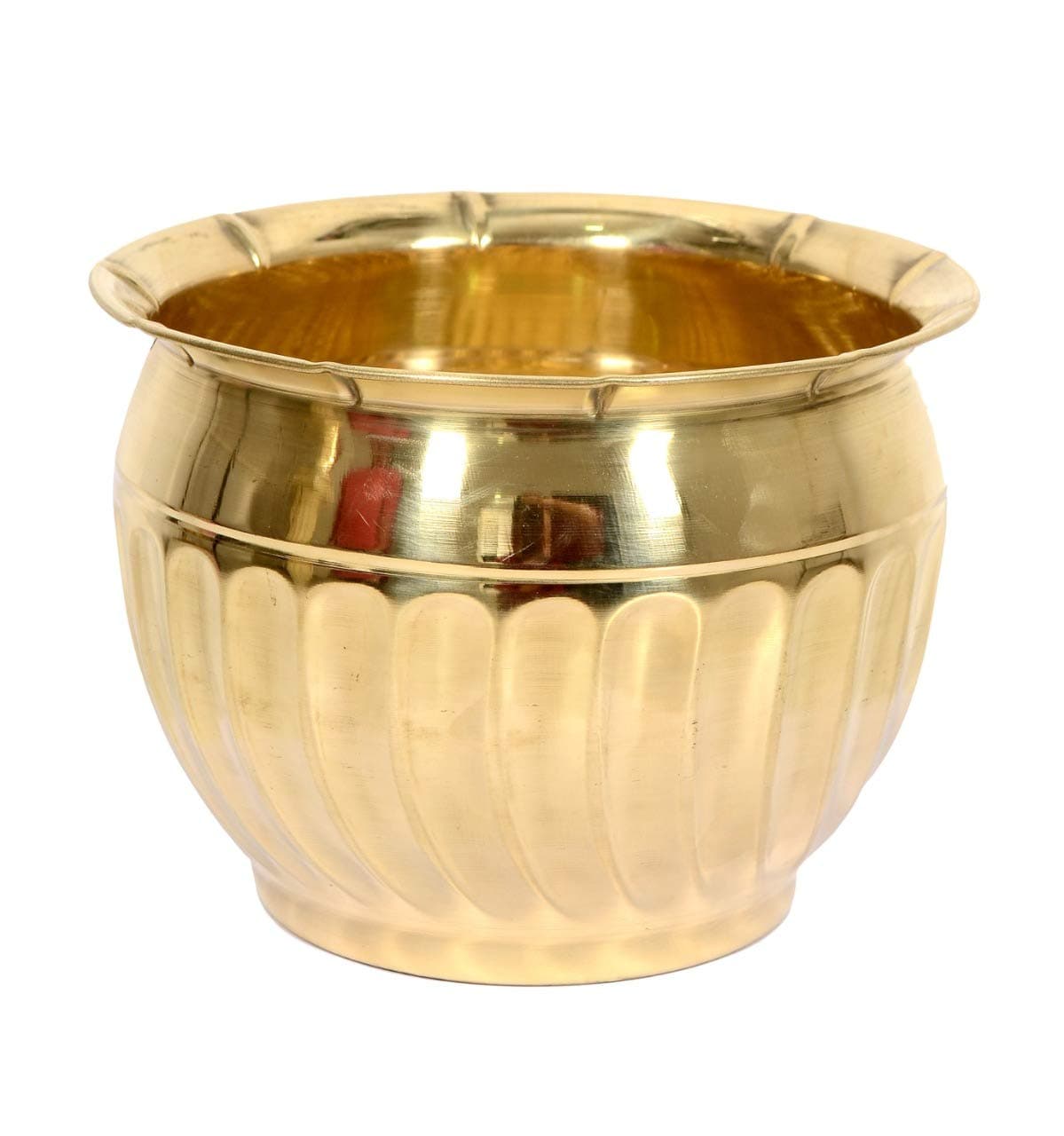 Skywalk Handcrafted Decorative Round Brass Planter/Vase/Flower Pot for Decor; Garden (Diameter 5.5 Inch X Height 4 Inch) 8X6X4 Gold