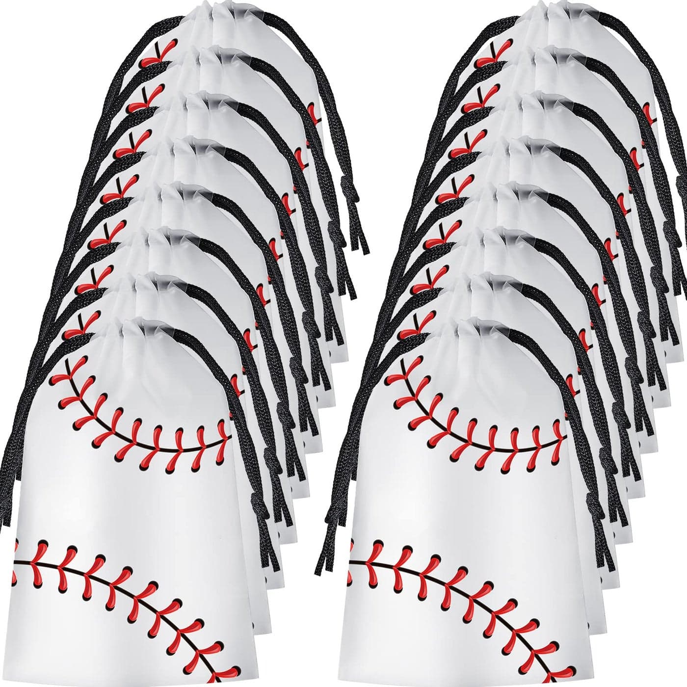 Flutesan 50 Pack 6 x 8 Inch Drawstring Baseball Party Favor Bags Plastic Baseball Snack Goodie Bags Gift Packaging Storage for Kids Boys Birthday Sports Theme Party Supplies
