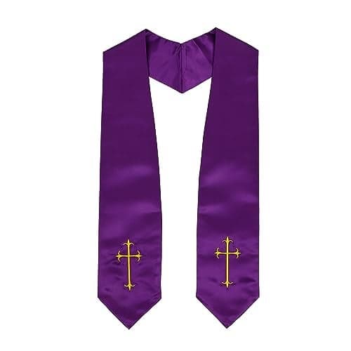 Erligo Adults' Traditional Church Choir Stoles with Embroidery Cross 60" Graduation Sash (Purple)