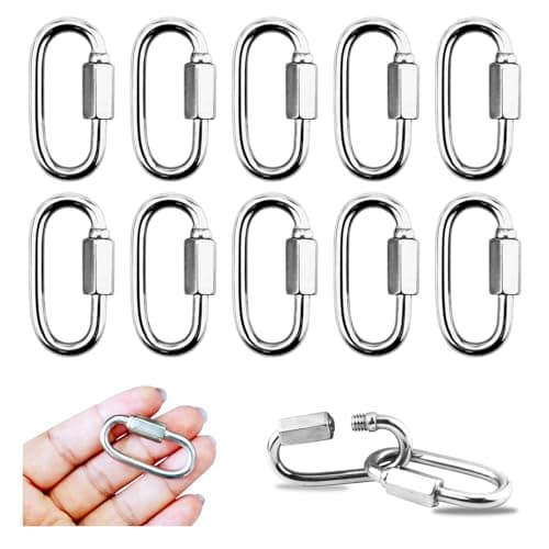 YETOOME 10 Pack 304 Stainless Steel M3.5 Chain Link, 1/8 Inch D Shape Locking Quick Chain Repair Links Pets Keychain for Outdoor Traveling Equipment