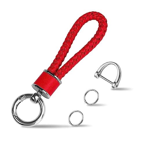 Tukellen Leather Weave Keychain Suit for car Keychain Keyring Present Woman ,with 360 Degree Rotatable D-ring and Screwdriver (Red)